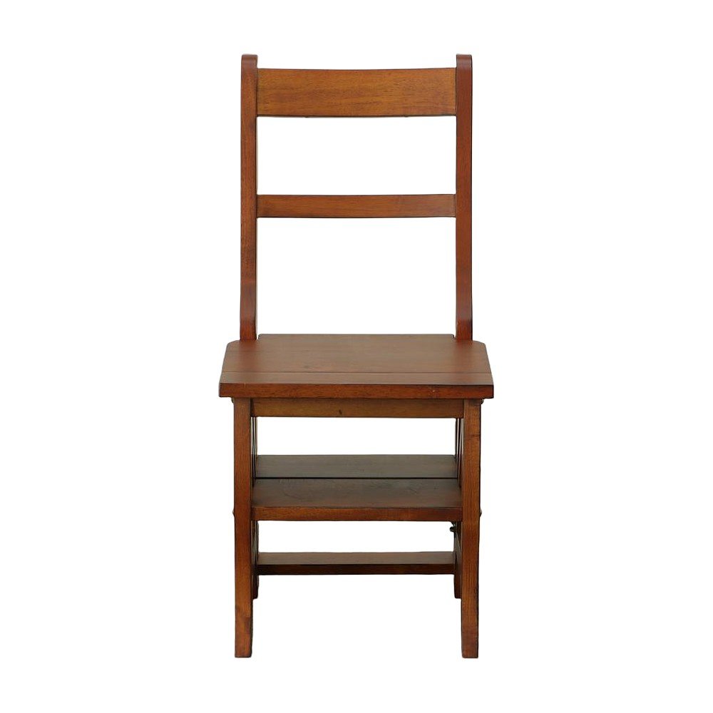 Rubberwood Folding Library Chair with Back, Step Stool Ladder, Chestnut