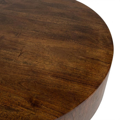 Round Mango Wood Coffee Table in Chestnut Finish for Living Room or Office