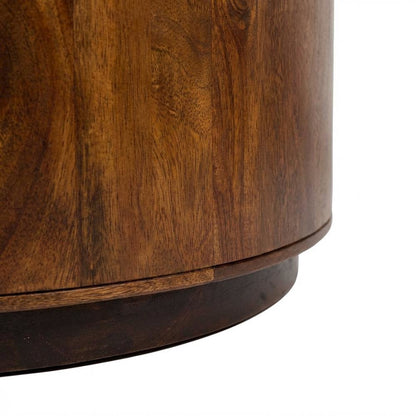 Round Mango Wood Coffee Table in Chestnut Finish for Living Room or Office