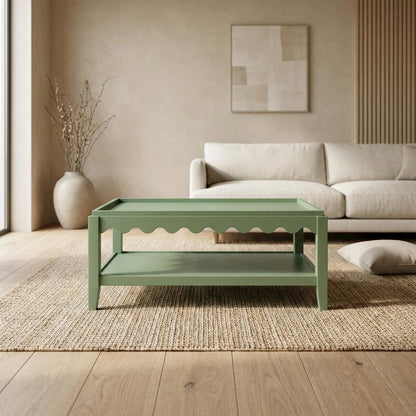 Rectangular Mango Wood Coffee Table with Lower Shelf and Sea Grass Finish