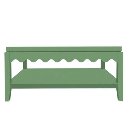 Rectangular Mango Wood Coffee Table with Lower Shelf and Sea Grass Finish