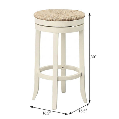 Rubberwood Swivel Barstool with Rush Seat, Antique White, Kraft Brown