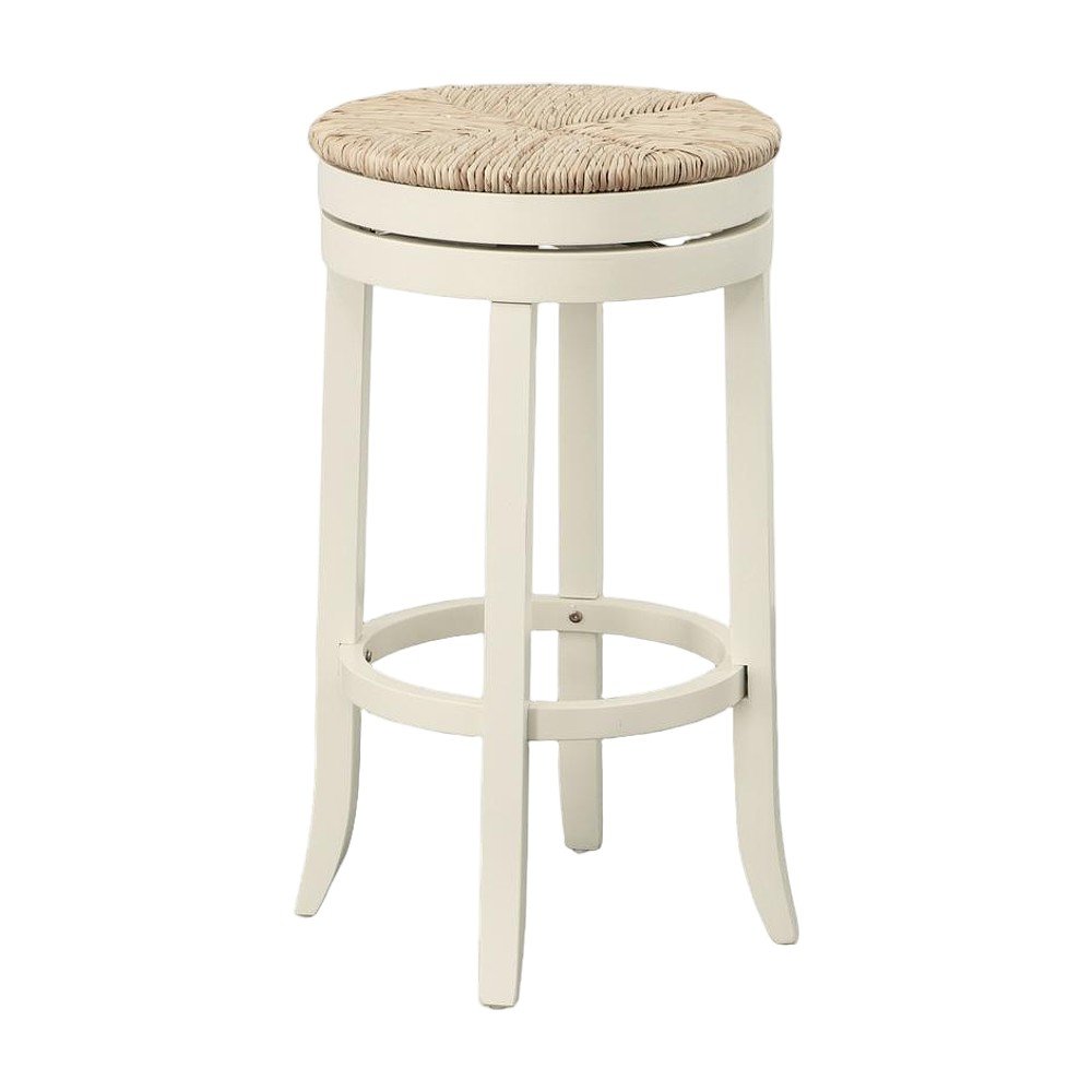 Rubberwood Swivel Barstool with Rush Seat, Antique White, Kraft Brown