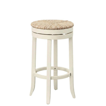 Rubberwood Swivel Barstool with Rush Seat, Antique White, Kraft Brown