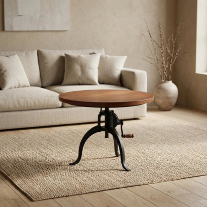 Rustic Adjustable Coffee Table, Mango Wood Top, Cast Iron Base