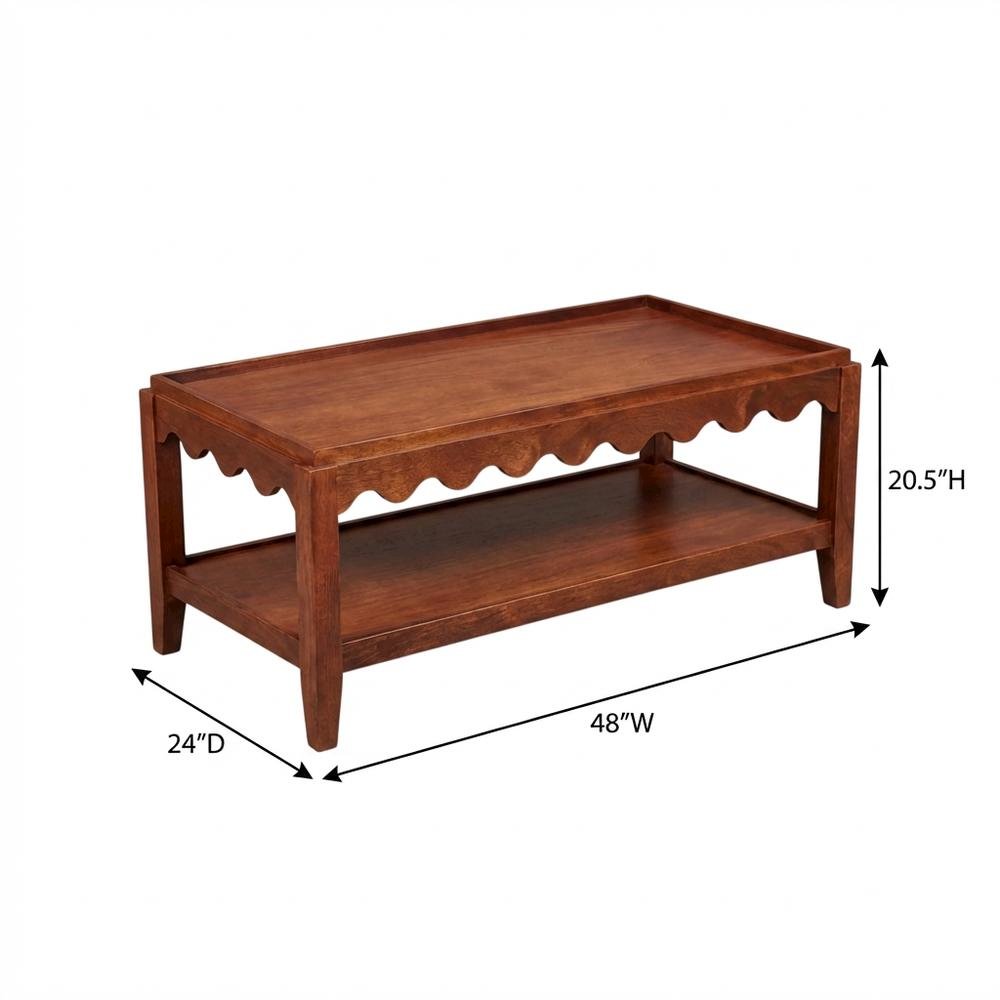 Rectangular Mango Wood Coffee Table with Lower Shelf, Transitional Style