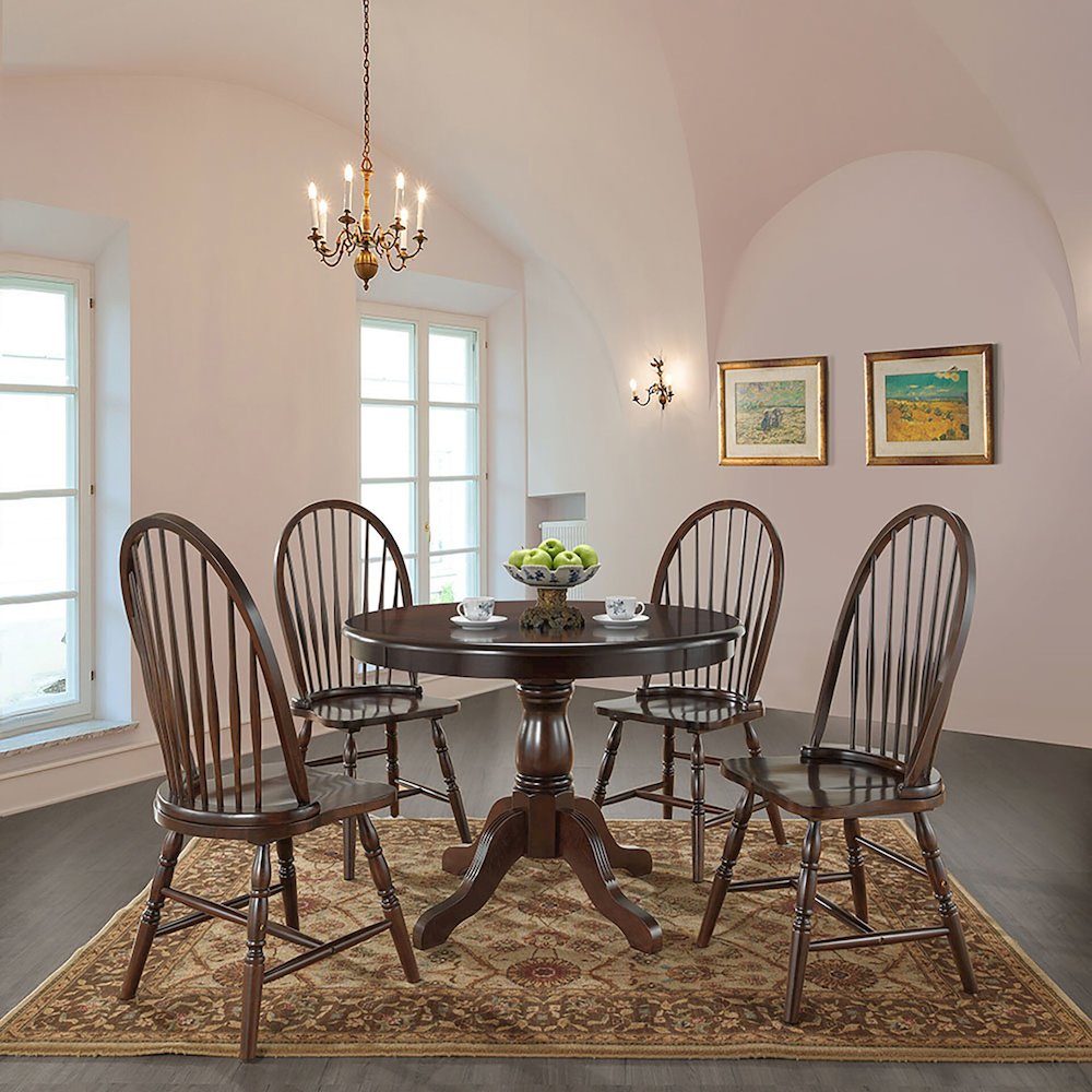 Fairview 42" Pedestal Dining Table with 4 Windsor Dining Chairs - Espresso
