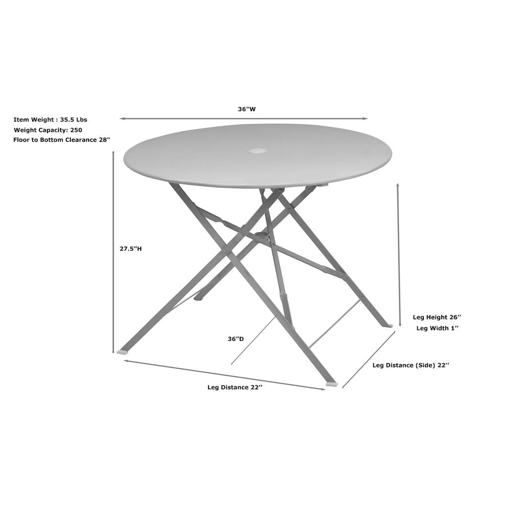 Bistro 36" Round Folding Outdoor Table - Umbrella Hole - White