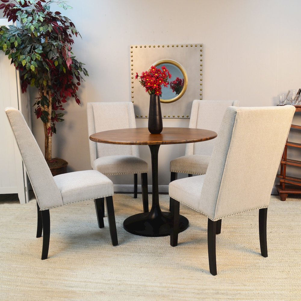40" Round Dining Table and 4 Laurant Upholstered Dining Chairs