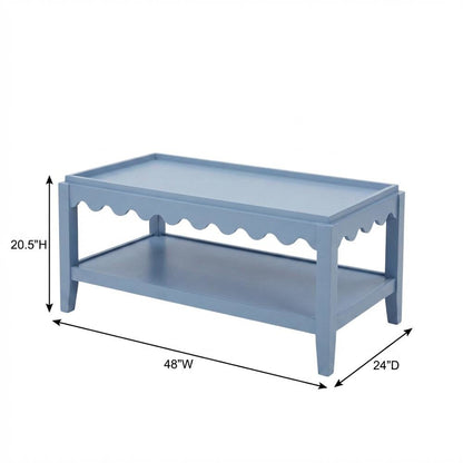 Blue Mango Wood Rectangular Coffee Table with Lower Shelf and Light Blue Finish
