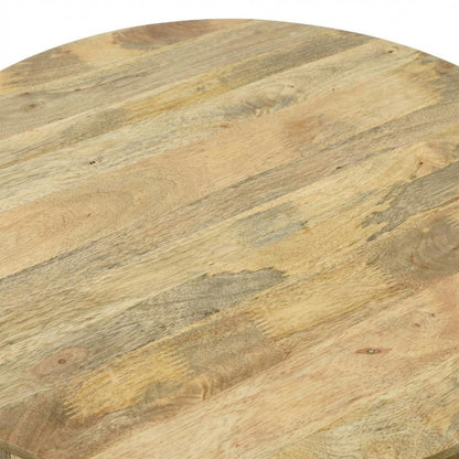 Natural Mango Wood Round Coffee Table with Sturdy Base