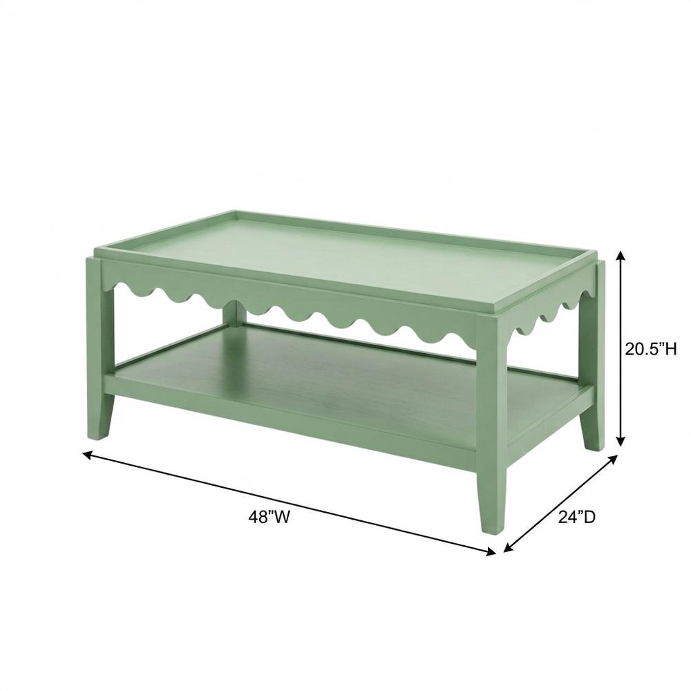 Rectangular Mango Wood Coffee Table with Lower Shelf and Sea Grass Finish