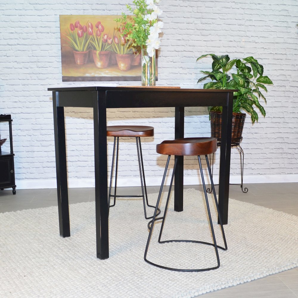 Tavern Pub Bar with 2 Counter Stools - Antique Black and Chestnut