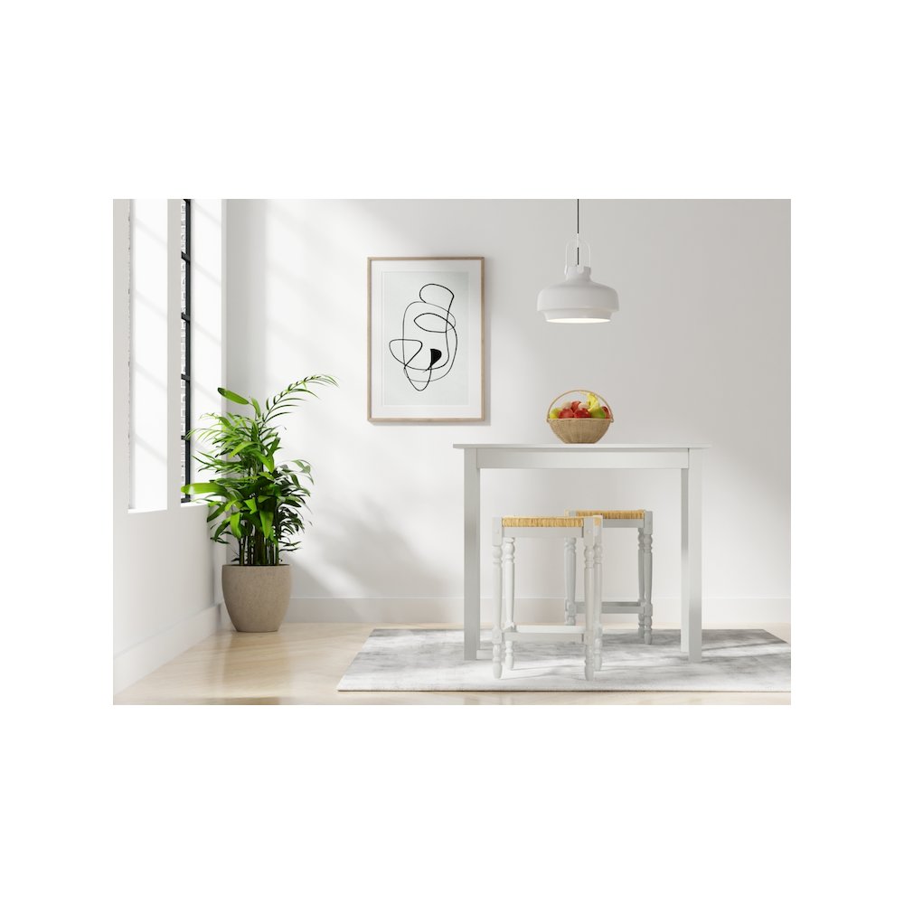 Tavern Pub Bar with 2 Counter Stools - Antique White
