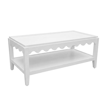 Rectangular Mango Wood Coffee Table with Lower Shelf in White Finish
