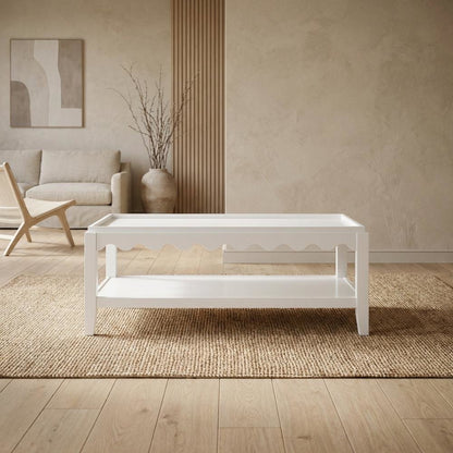 Rectangular Mango Wood Coffee Table with Lower Shelf in White Finish