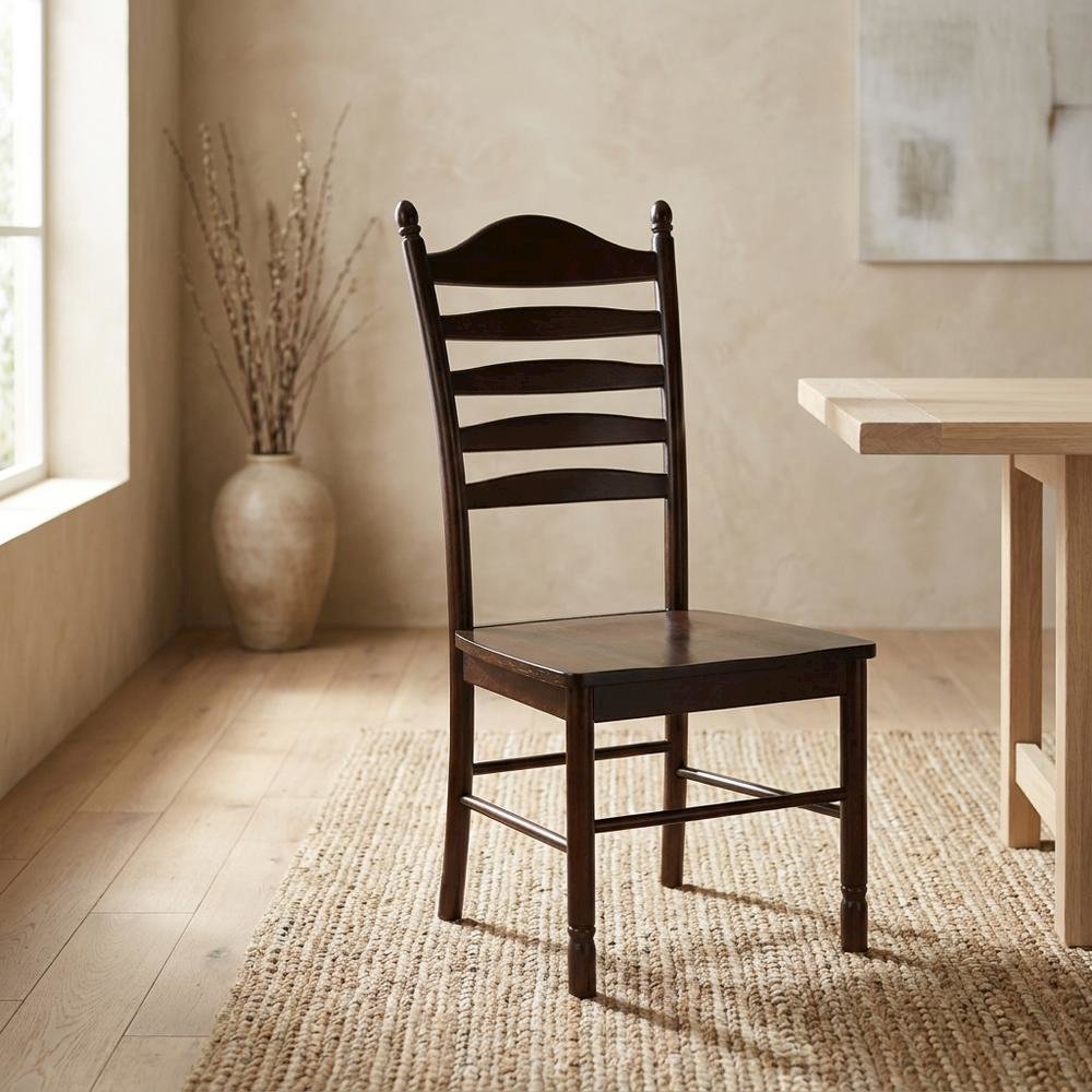 Rubberwood Farmhouse Dining Chair with Ladder Back for Dining Room, Espresso