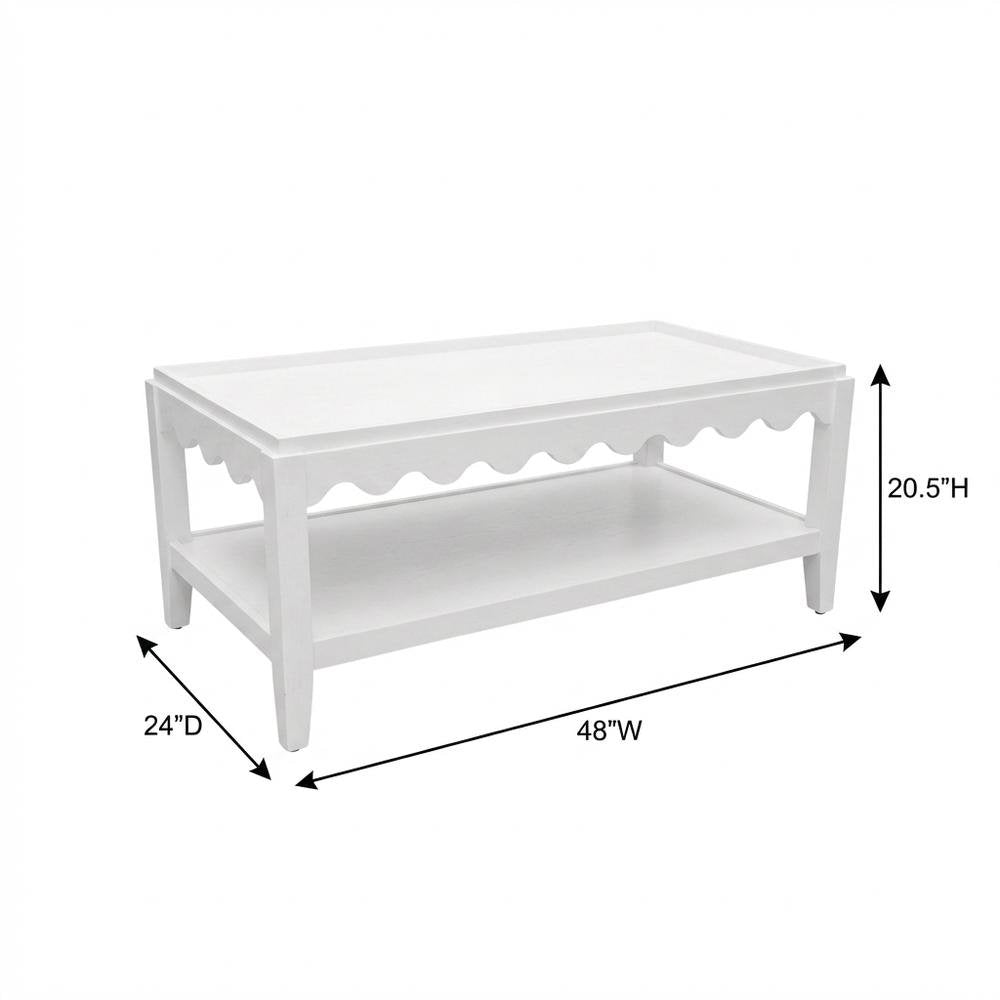 Rectangular Mango Wood Coffee Table with Lower Shelf in White Finish
