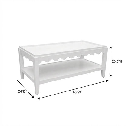 Rectangular Mango Wood Coffee Table with Lower Shelf in White Finish