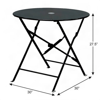 Outdoor Escape Round Folding Bistro Table with Umbrella, Black, 30 inch