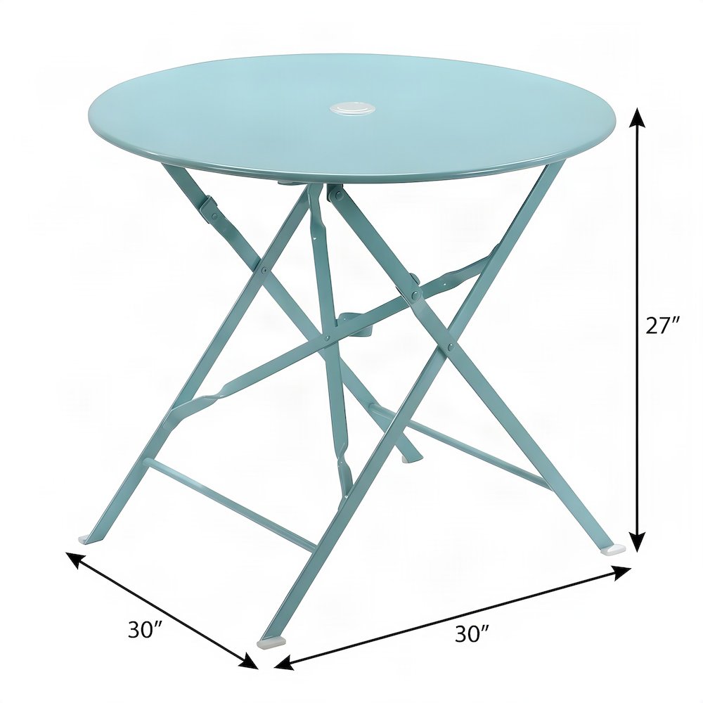 Outdoor Escape Round Folding Bistro Table with Umbrella, Teal, 30 inch