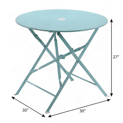 Outdoor Escape Round Folding Bistro Table with Umbrella, Teal, 30 inch