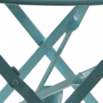 Outdoor Escape Round Folding Bistro Table with Umbrella, Teal, 30 inch