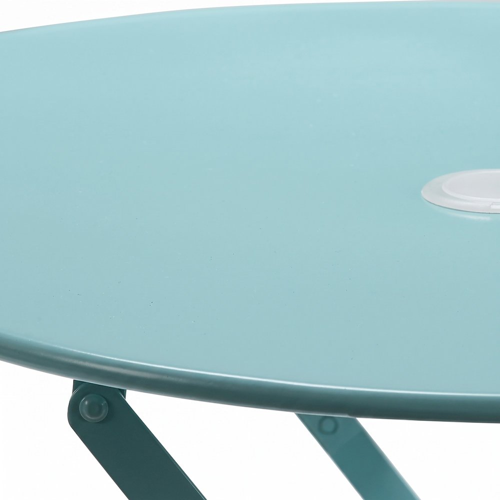 Outdoor Escape Round Folding Bistro Table with Umbrella, Teal, 30 inch