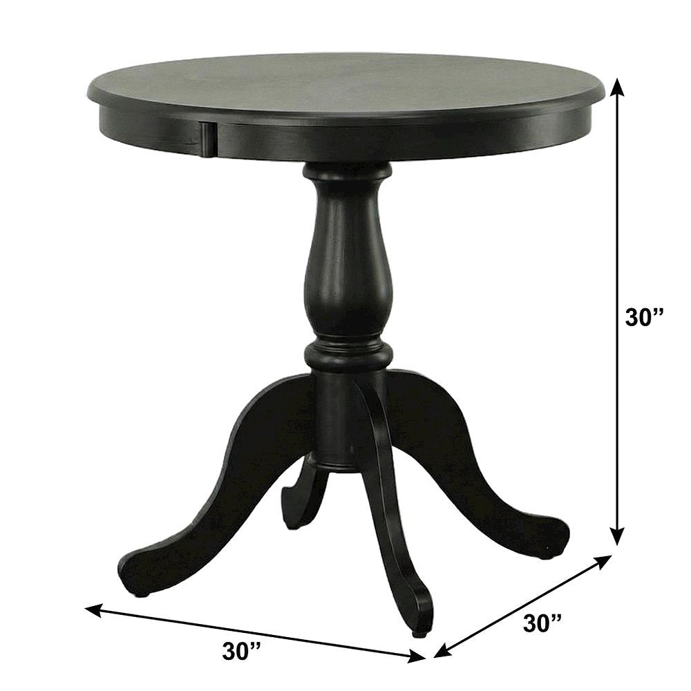 Rubberwood Pedestal Round Dining Table with Veneer Top for 4, Antique Black