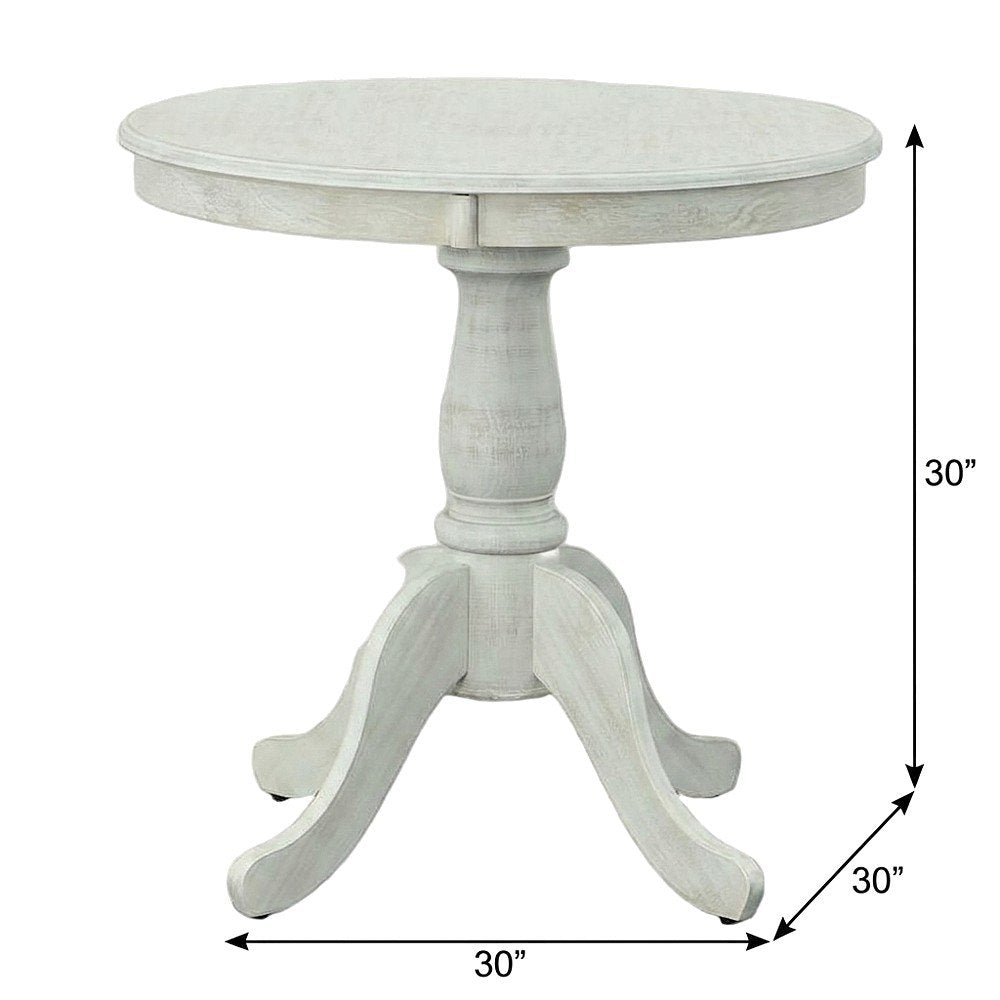 Rubberwood Pedestal Round Dining Table with Veneer Top for 4, Whitewash