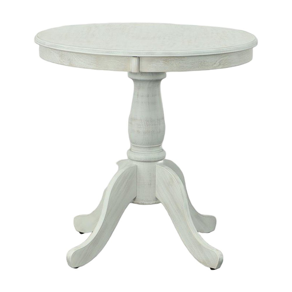 Rubberwood Pedestal Round Dining Table with Veneer Top for 4, Whitewash