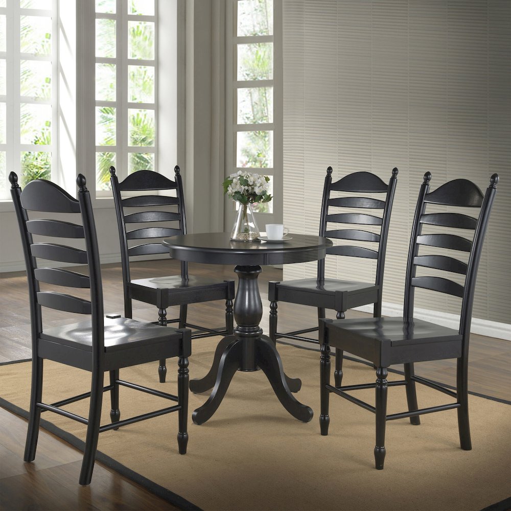 Fairview 36" Pedestal Dining Table with 4 Whitman Dining Chairs - Antique Black