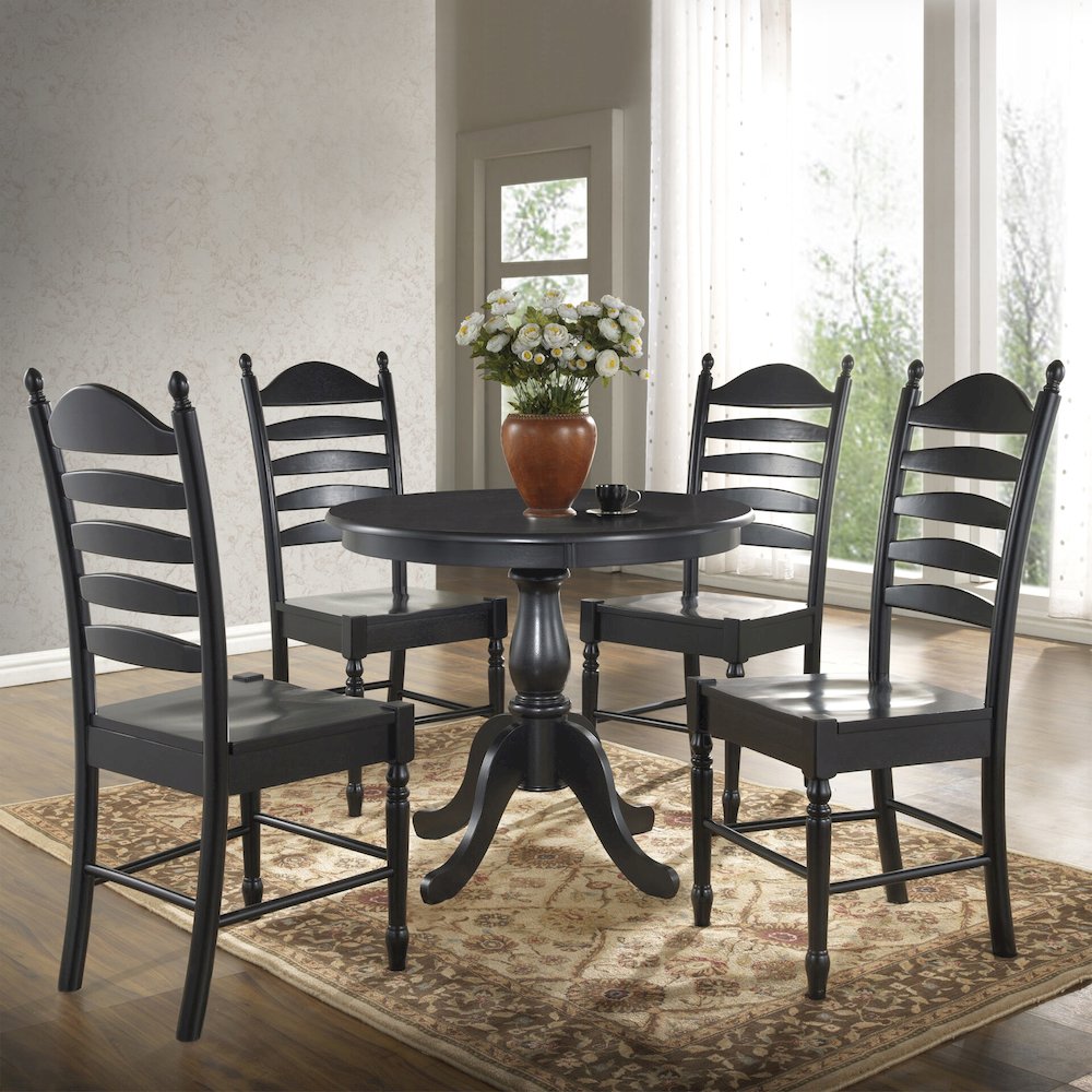 Fairview 36" Pedestal Dining Table with 4 Whitman Dining Chairs - Antique Black