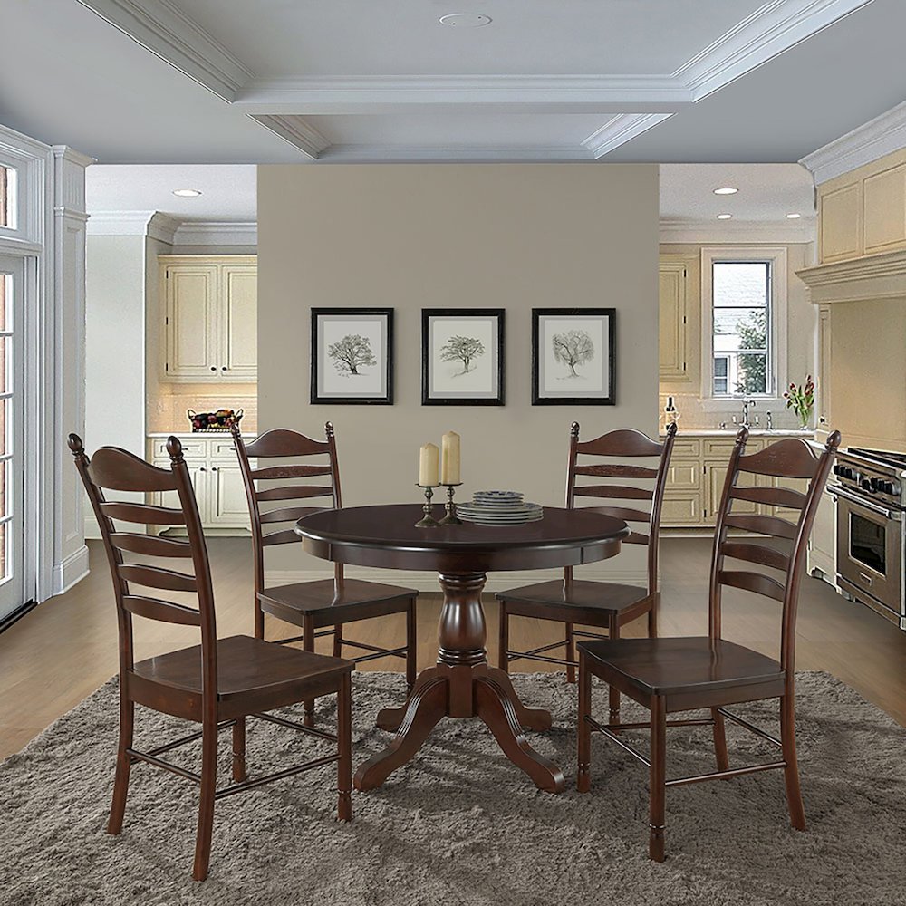 Fairview 36" Pedestal Dining Table with 4 Whitman Dining Chairs - Espresso