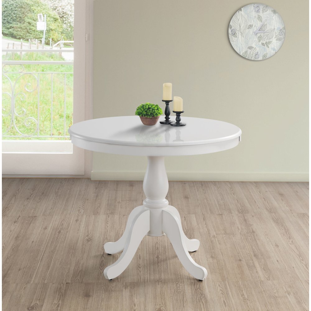 Fairview 36" Pedestal Dining Table with 2 Windsor Dining Chairs - Pure White