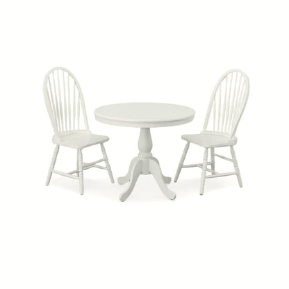 Fairview 36" Pedestal Dining Table with 2 Windsor Dining Chairs - Pure White