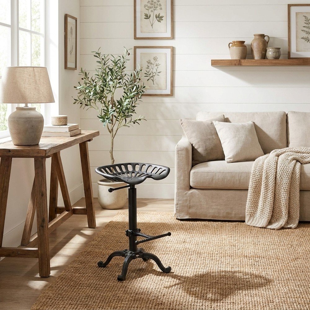 Cast Iron Tractor Seat Barstool with Adjustable Counter Height, Black