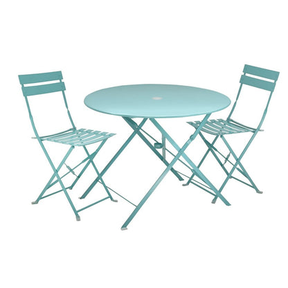 Bistro 36" Round Folding Outdoor Table - Umbrella Hole - Teal