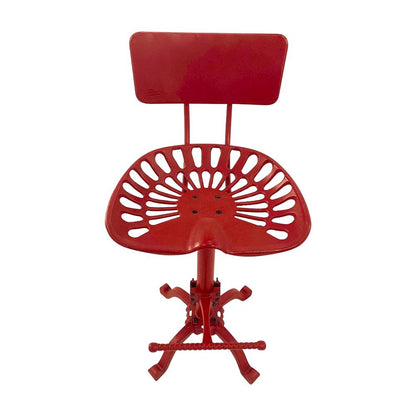 Cast Iron Tractor Seat Bar Stool with Back and Adjustable Height, Red