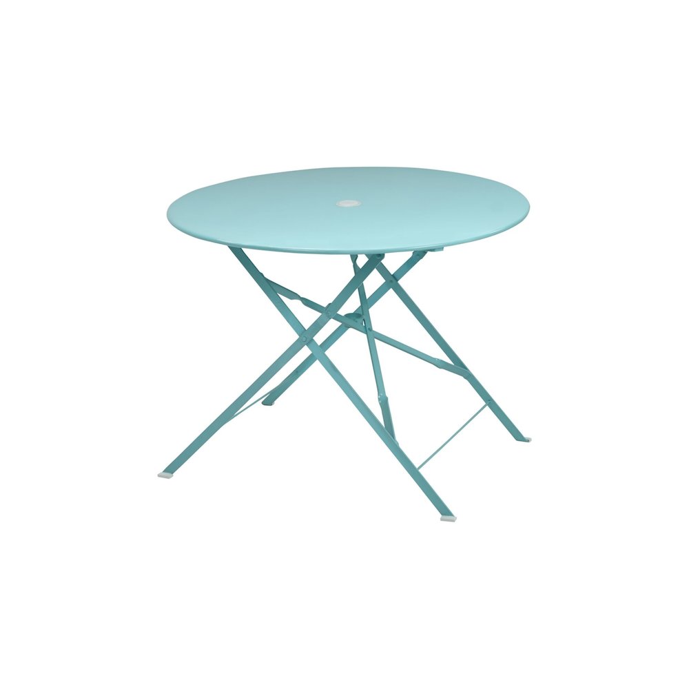 Bistro 36" Round Folding Outdoor Table - Umbrella Hole - Teal