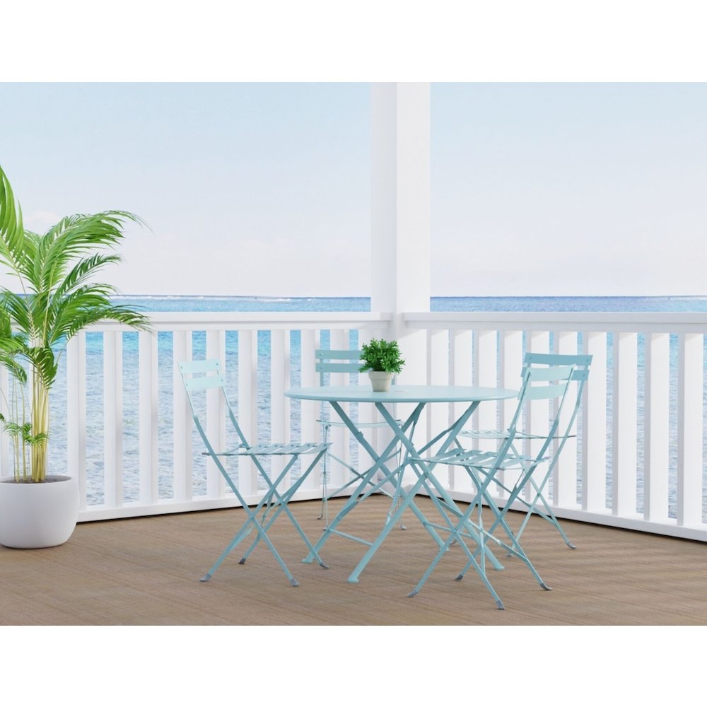 Bistro 36" Round Folding Outdoor Table - Umbrella Hole - Teal