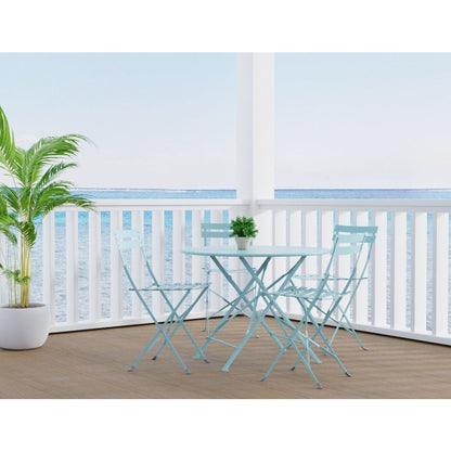 Bistro 36" Round Folding Outdoor Table - Umbrella Hole - Teal
