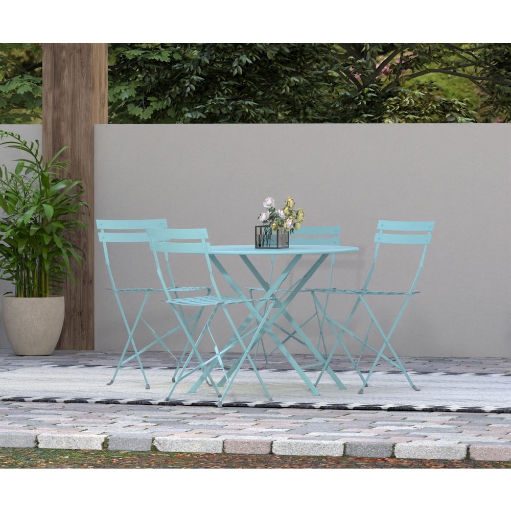 Bistro 36" Round Folding Outdoor Table - Umbrella Hole - Teal