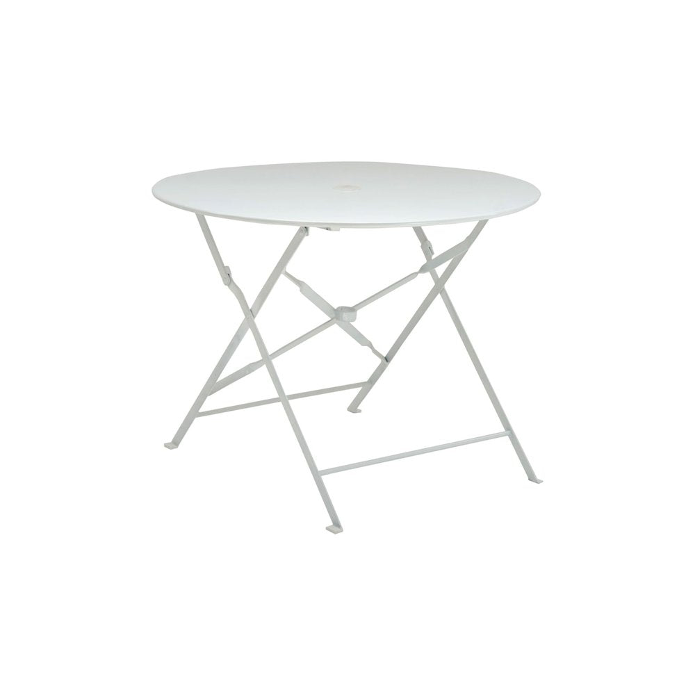 Bistro 36" Round Folding Outdoor Table - Umbrella Hole - White
