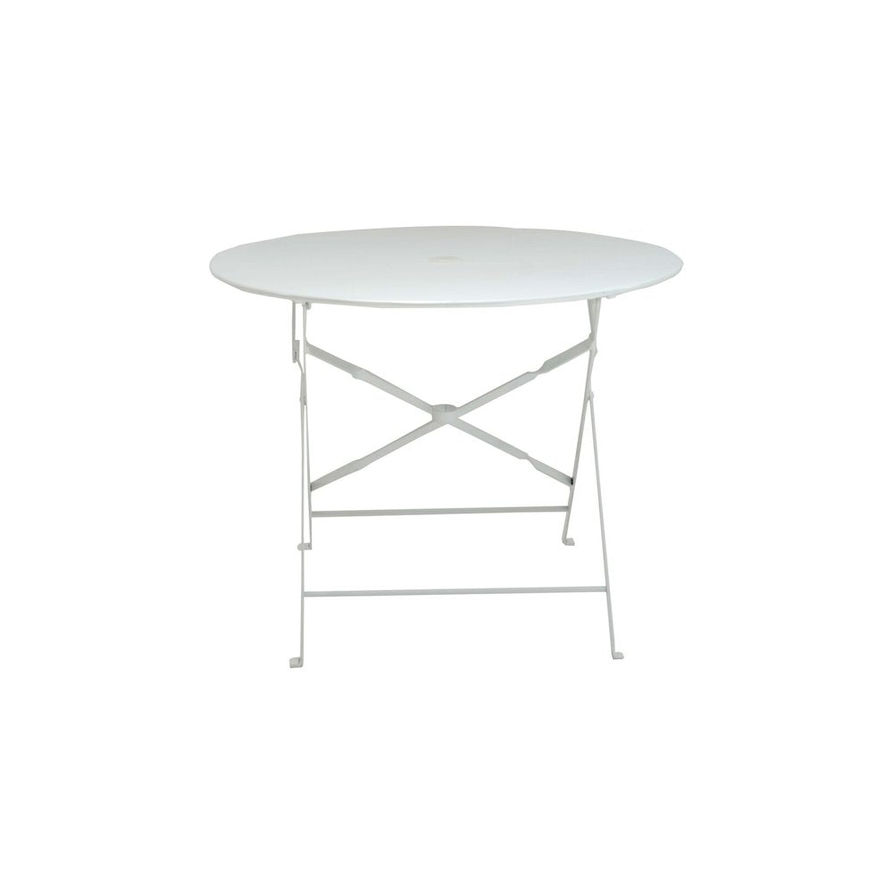 Bistro 36" Round Folding Outdoor Table - Umbrella Hole - White