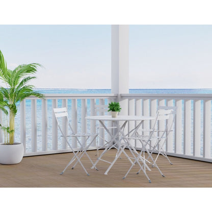 Bistro 36" Round Folding Outdoor Table - Umbrella Hole - White