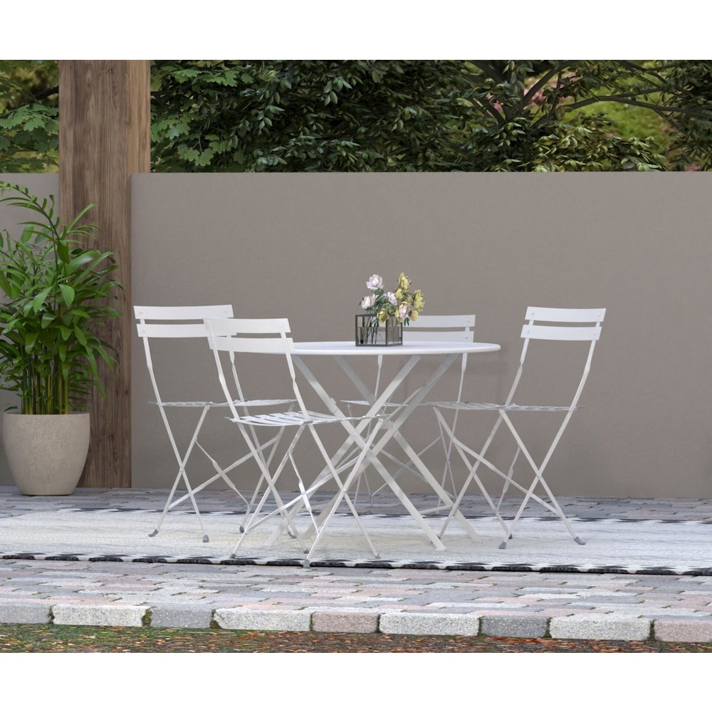 Bistro 36" Round Folding Outdoor Table - Umbrella Hole - White