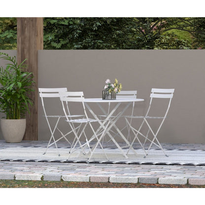 Bistro 36" Round Folding Outdoor Table - Umbrella Hole - White