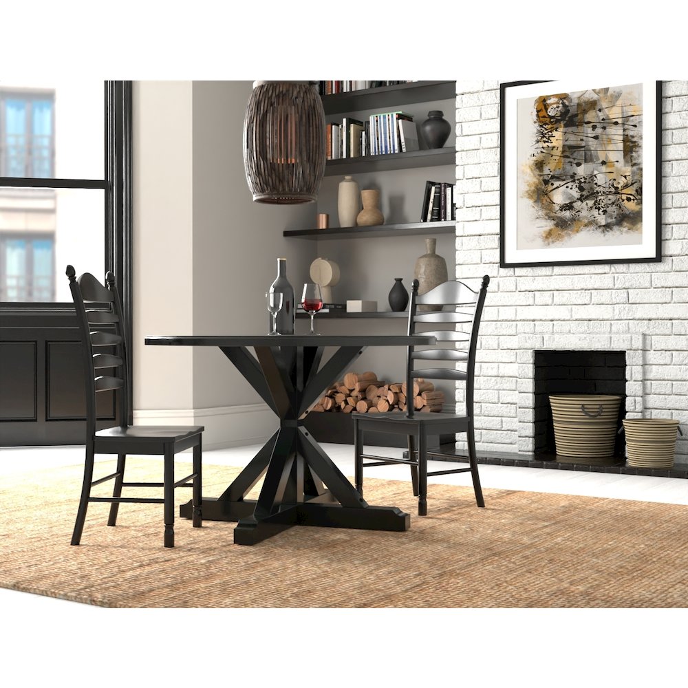 Monet X Base Dining Table with 2 Whitman Dining Chairs - Antique Black