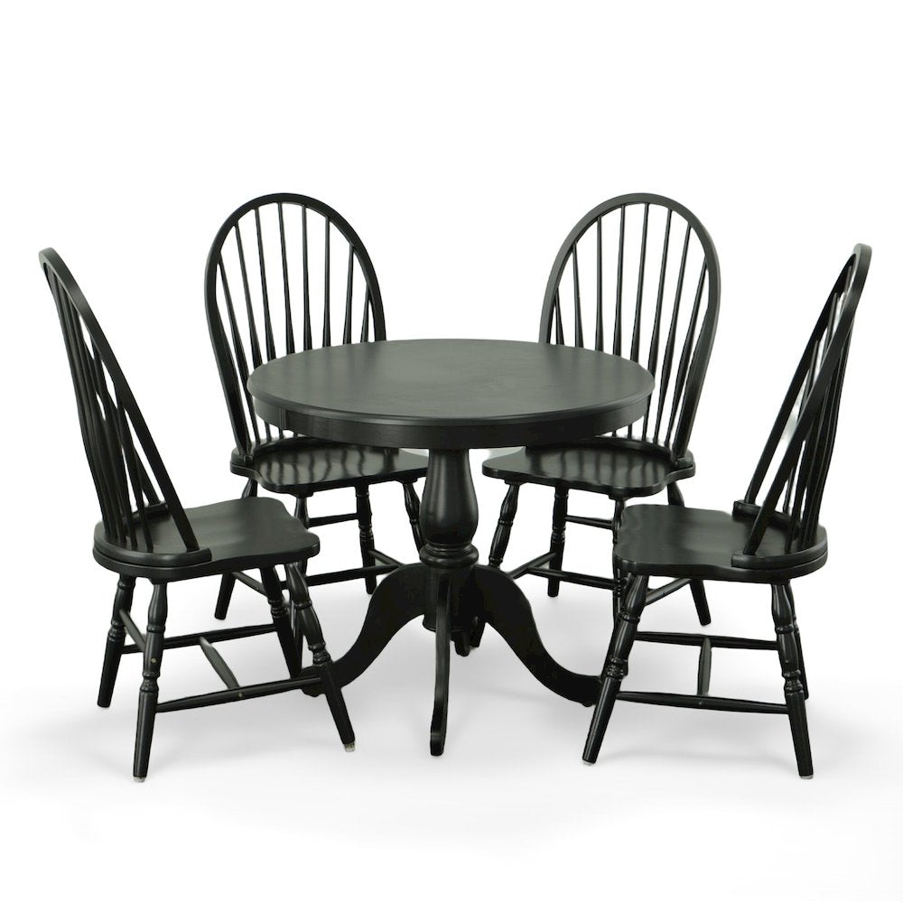 Fairview 36" Pedestal Dining Table with 4 Windsor Dining Chairs - Antique Black